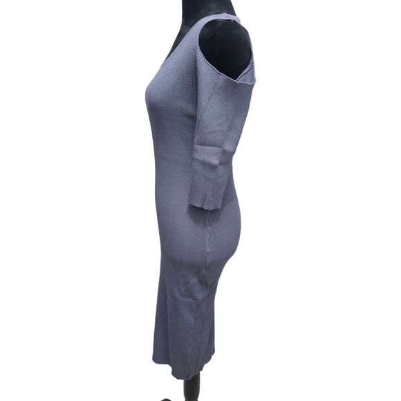 NWT Cold Shoulder Charcoal Gray Stretch Bodycon Midi Dress XL - Picture 3 of 4